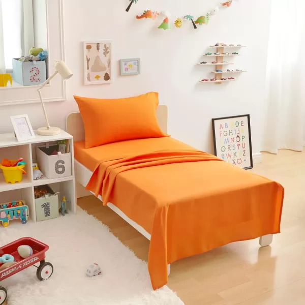 imageAmazon Basics Kids Soft EasyWash Lightweight Microfiber 3Piece Sheet Set Toddler Red SolidBright Orange