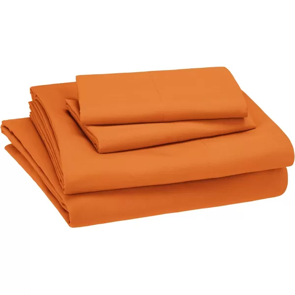 imageAmazon Basics Kids Soft EasyWash Lightweight Microfiber 3Piece Sheet Set Toddler Red SolidBright Orange