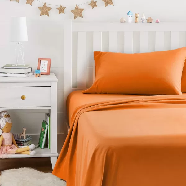 imageAmazon Basics Kids Soft EasyWash Lightweight Microfiber 3Piece Sheet Set Toddler Red SolidBright Orange