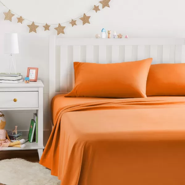 imageAmazon Basics Kids Soft EasyWash Lightweight Microfiber 3Piece Sheet Set Toddler Red SolidBright Orange