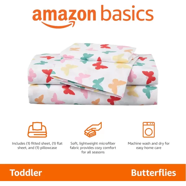 imageAmazon Basics Kids Soft EasyWash Lightweight Microfiber 3Piece Sheet Set Toddler Red SolidButterflies