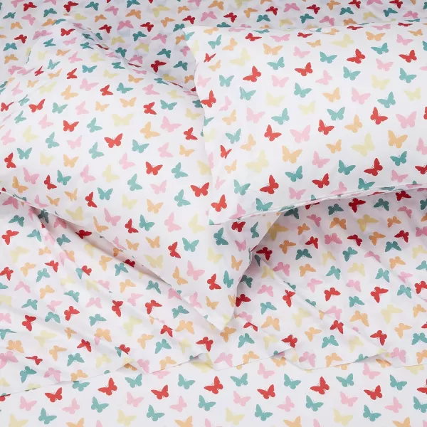 imageAmazon Basics Kids Soft EasyWash Lightweight Microfiber 3Piece Sheet Set Toddler Red SolidButterflies