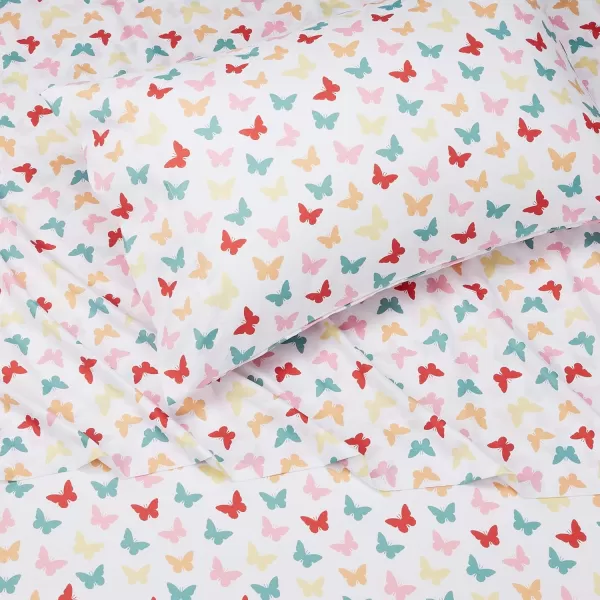 imageAmazon Basics Kids Soft EasyWash Lightweight Microfiber 3Piece Sheet Set Toddler Red SolidButterflies