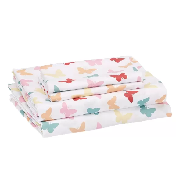 imageAmazon Basics Kids Soft EasyWash Lightweight Microfiber 3Piece Sheet Set Toddler Red SolidButterflies