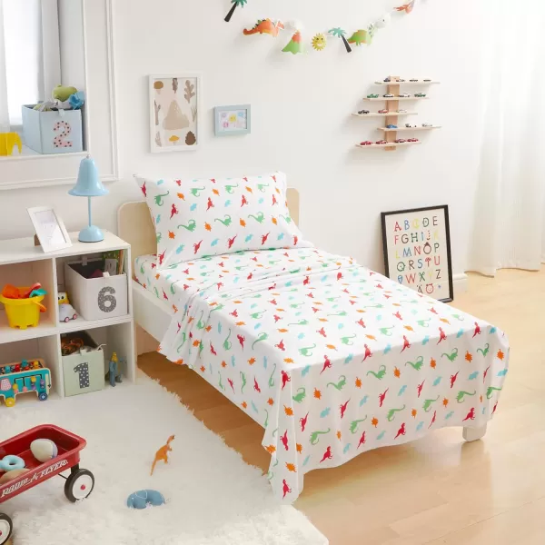 imageAmazon Basics Kids Soft EasyWash Lightweight Microfiber 3Piece Sheet Set Toddler Red SolidDinosaurs