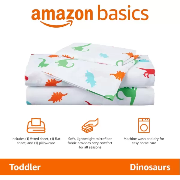 imageAmazon Basics Kids Soft EasyWash Lightweight Microfiber 3Piece Sheet Set Toddler Red SolidDinosaurs