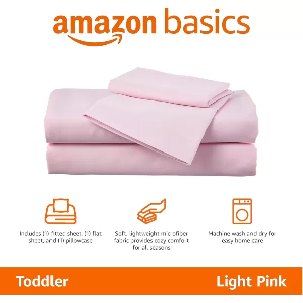 imageAmazon Basics Kids Soft EasyWash Lightweight Microfiber 3Piece Sheet Set Toddler Red SolidLight Pink
