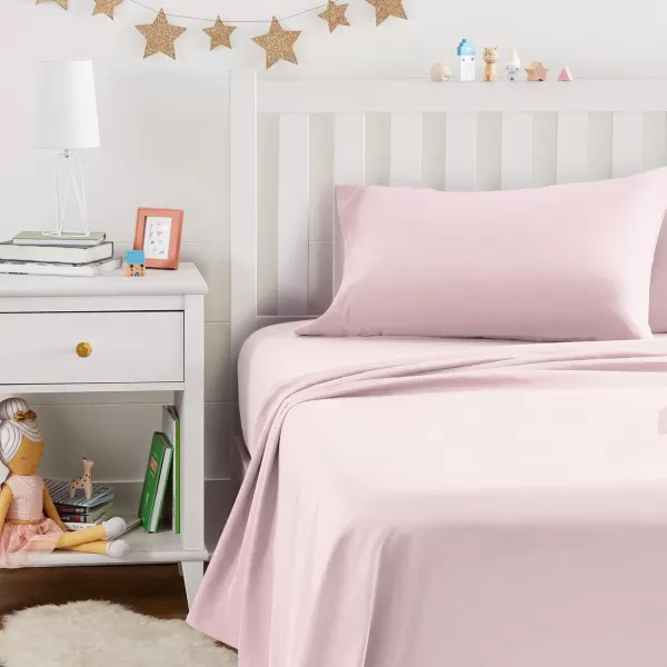 imageAmazon Basics Kids Soft EasyWash Lightweight Microfiber 3Piece Sheet Set Toddler Red SolidLight Pink