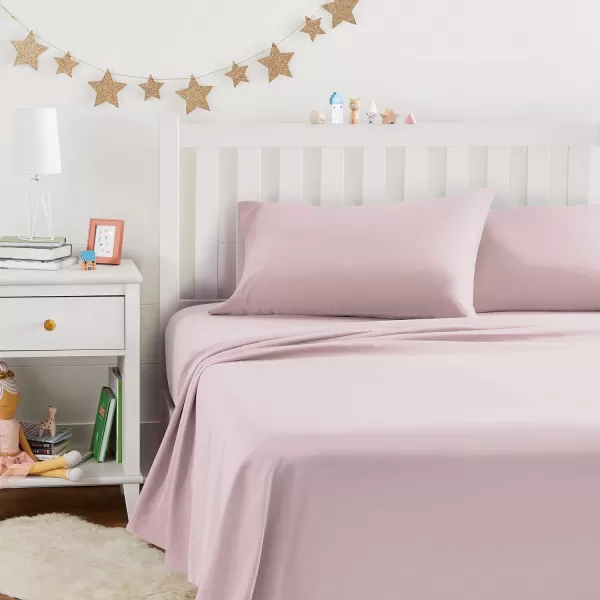 imageAmazon Basics Kids Soft EasyWash Lightweight Microfiber 3Piece Sheet Set Toddler Red SolidLight Pink