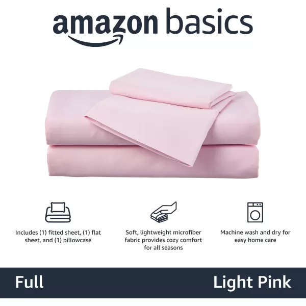 imageAmazon Basics Kids Soft EasyWash Lightweight Microfiber 3Piece Sheet Set Toddler Red SolidLight Pink
