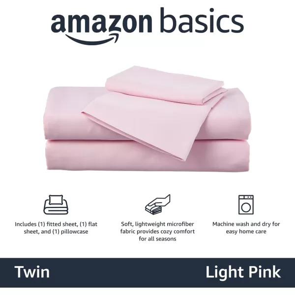 imageAmazon Basics Kids Soft EasyWash Lightweight Microfiber 3Piece Sheet Set Toddler Red SolidLight Pink