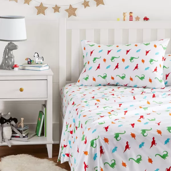 imageAmazon Basics Kids Soft EasyWash Lightweight Microfiber 3Piece Sheet Set Toddler Red SolidMulticolor Dinosaurs