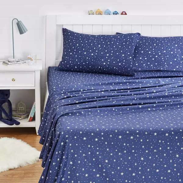 imageAmazon Basics Kids Soft EasyWash Lightweight Microfiber 3Piece Sheet Set Toddler Red SolidNavy Galaxy