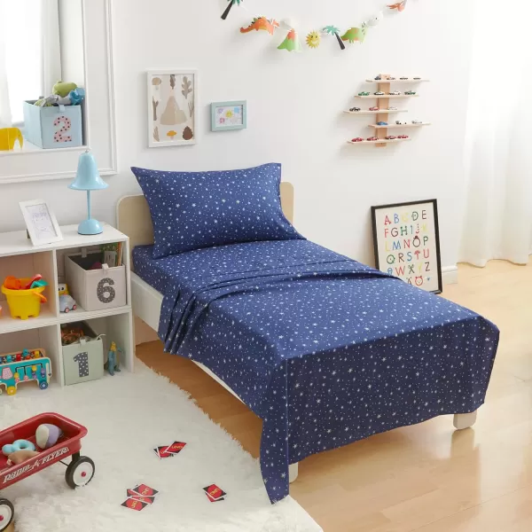 imageAmazon Basics Kids Soft EasyWash Lightweight Microfiber 3Piece Sheet Set Toddler Red SolidNavy Galaxy