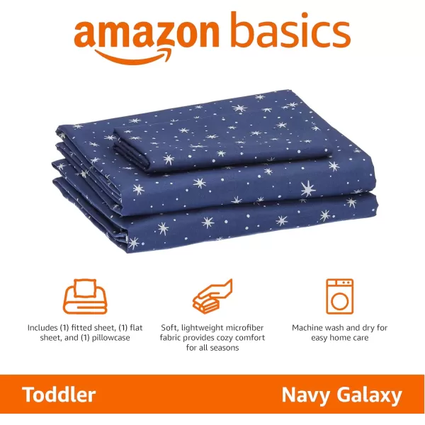 imageAmazon Basics Kids Soft EasyWash Lightweight Microfiber 3Piece Sheet Set Toddler Red SolidNavy Galaxy