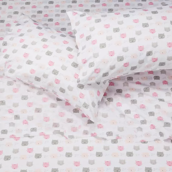 imageAmazon Basics Kids Soft EasyWash Lightweight Microfiber 3Piece Sheet Set Toddler Red SolidPink Kitties
