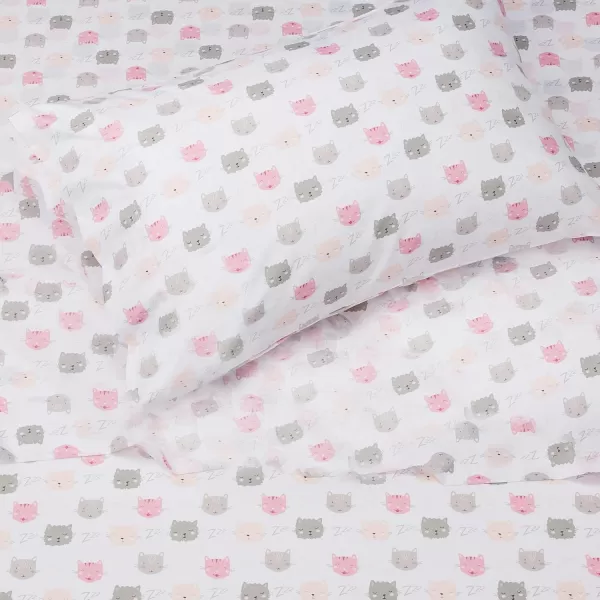 imageAmazon Basics Kids Soft EasyWash Lightweight Microfiber 3Piece Sheet Set Toddler Red SolidPink Kitties