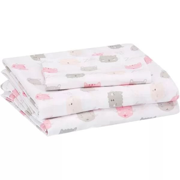 imageAmazon Basics Kids Soft EasyWash Lightweight Microfiber 3Piece Sheet Set Toddler Red SolidPink Kitties