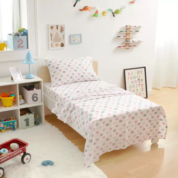 imageAmazon Basics Kids Soft EasyWash Lightweight Microfiber 3Piece Sheet Set Toddler Red SolidPink Kitties