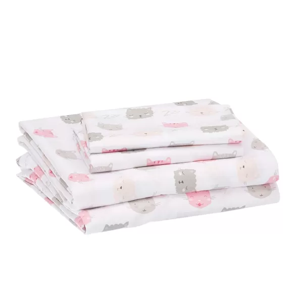 imageAmazon Basics Kids Soft EasyWash Lightweight Microfiber 3Piece Sheet Set Toddler Red SolidPink Kitties