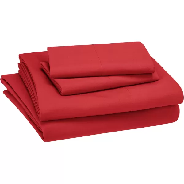 imageAmazon Basics Kids Soft EasyWash Lightweight Microfiber 3Piece Sheet Set Toddler Red SolidRed