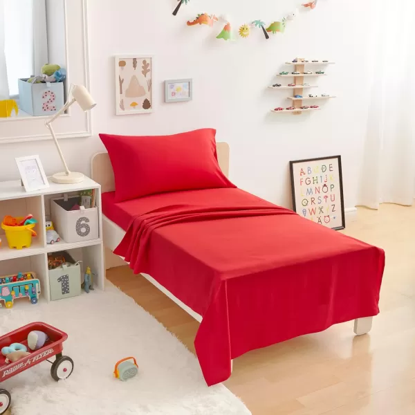 imageAmazon Basics Kids Soft EasyWash Lightweight Microfiber 3Piece Sheet Set Toddler Red SolidRed