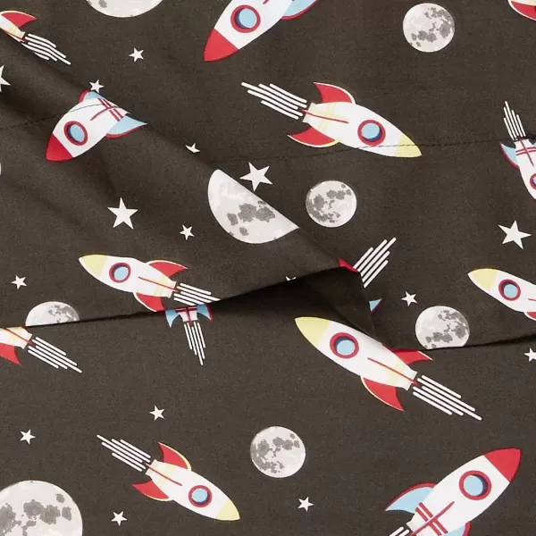 imageAmazon Basics Kids Soft EasyWash Lightweight Microfiber 3Piece Sheet Set Toddler Red SolidSpace Rockets