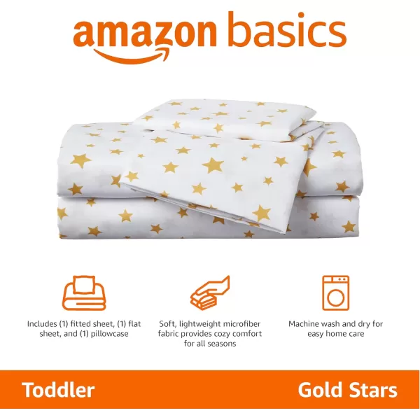 imageAmazon Basics Kids Soft EasyWash Lightweight Microfiber 3Piece Sheet Set Toddler Red SolidStarry Stars