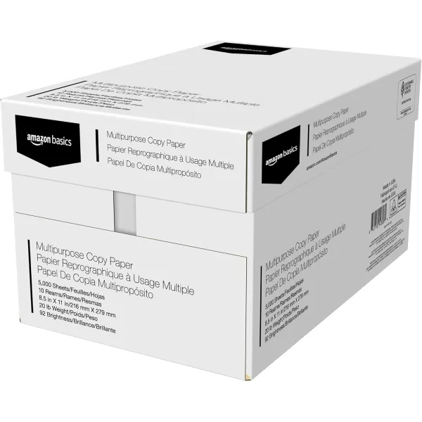 imageAmazon Basics Multipurpose Copy Printer Paper 85 x 11 inches 20 lb 1 Ream 500 Sheets 92 Bright White10 Reams  5000 Sheets