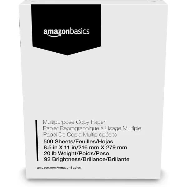 imageAmazon Basics Multipurpose Copy Printer Paper 85 x 11 inches 20 lb 1 Ream 500 Sheets 92 Bright White5 Reams  2500 Sheets