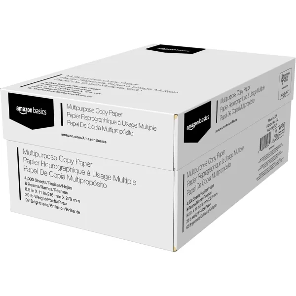 imageAmazon Basics Multipurpose Copy Printer Paper 85 x 11 inches 20 lb 1 Ream 500 Sheets 92 Bright White8 Reams  4000 Sheets