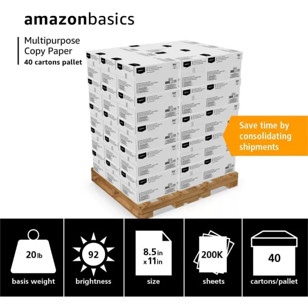 imageAmazon Basics Multipurpose Copy Printer Paper 85 x 11 inches 20 lb 1 Ream 500 Sheets 92 Bright WhitePallet  200000 Sheets