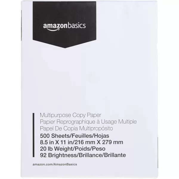 imageAmazon Basics Multipurpose Copy Printer Paper 85 x 11 inches 20 lb 1 Ream 500 Sheets 92 Bright White1 Ream  500 Sheets