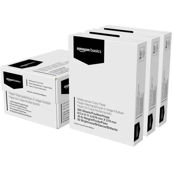 imageAmazon Basics Multipurpose Copy Printer Paper 85 x 11 inches 20 lb 1 Ream 500 Sheets 92 Bright White3 Reams  1500 Sheets