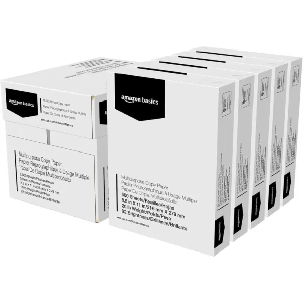 imageAmazon Basics Multipurpose Copy Printer Paper 85 x 11 inches 20 lb 1 Ream 500 Sheets 92 Bright White5 Reams  2500 Sheets