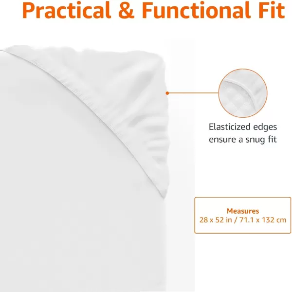 imageAmazon Basics 100 Cotton Jersey Knit Fitted Crib Sheet for Boys and Girls fits Standard Crib and Toddler Mattress Breathable Super Soft 28 x 52 Inches WhiteWhite