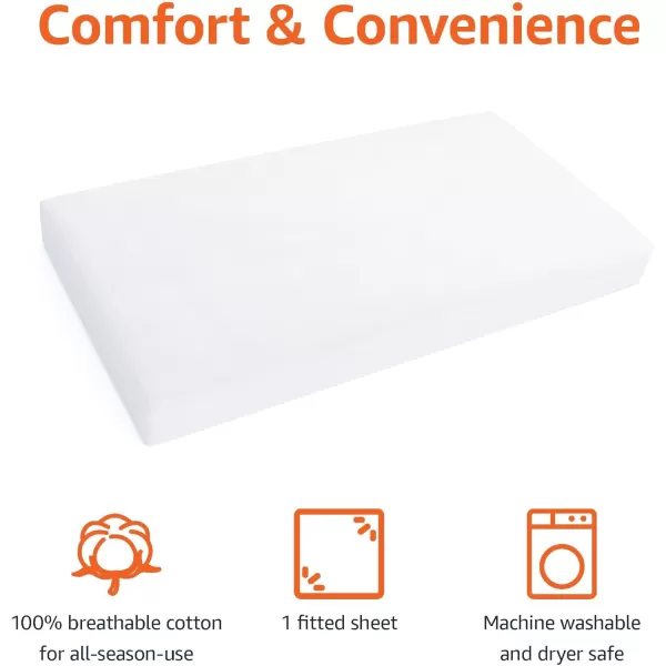 imageAmazon Basics 100 Cotton Jersey Knit Fitted Crib Sheet for Boys and Girls fits Standard Crib and Toddler Mattress Breathable Super Soft 28 x 52 Inches WhiteWhite