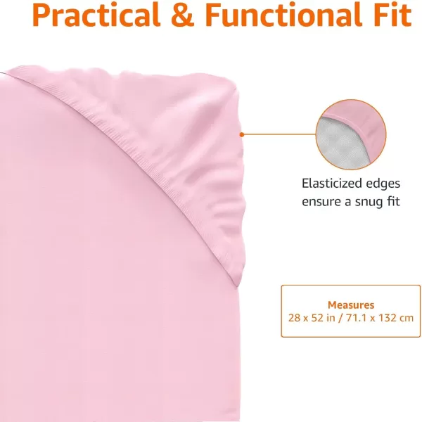 imageAmazon Basics 100 Cotton Jersey Knit Fitted Crib Sheet for Boys and Girls fits Standard Crib and Toddler Mattress Breathable Super Soft 28 x 52 Inches WhitePink