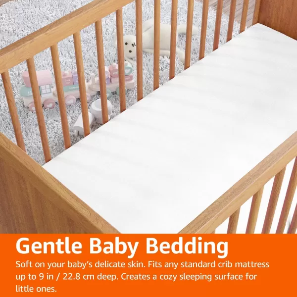 imageAmazon Basics 100 Cotton Jersey Knit Fitted Crib Sheet for Boys and Girls fits Standard Crib and Toddler Mattress Breathable Super Soft 28 x 52 Inches WhiteWhite