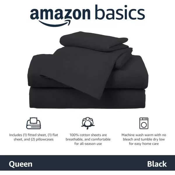 imageAmazon Basics 3 Piece Bed Sheets Set 100 Cotton Jersey Includes Super Soft Flat and Fitted Sheets Pillowcase 28 x 52 Inches Toddler White SolidBlack