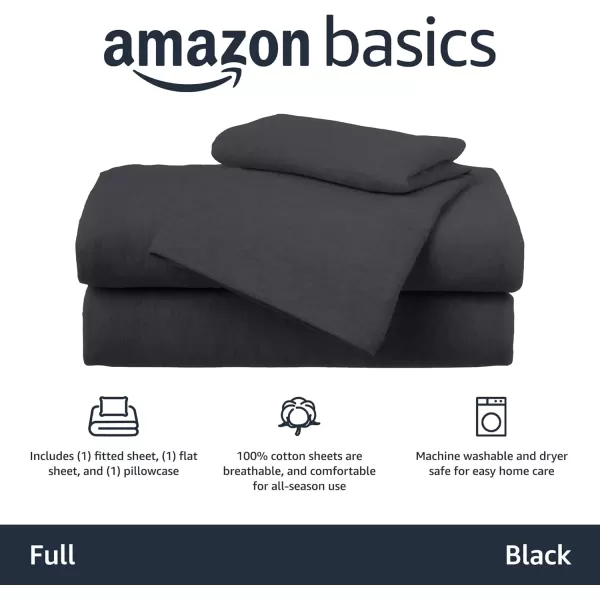 imageAmazon Basics 3 Piece Bed Sheets Set 100 Cotton Jersey Includes Super Soft Flat and Fitted Sheets Pillowcase 28 x 52 Inches Toddler White SolidBlack