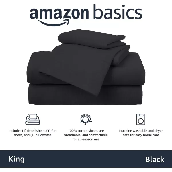 imageAmazon Basics 3 Piece Bed Sheets Set 100 Cotton Jersey Includes Super Soft Flat and Fitted Sheets Pillowcase 28 x 52 Inches Toddler White SolidBlack