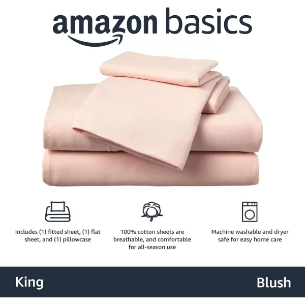 imageAmazon Basics 3 Piece Bed Sheets Set 100 Cotton Jersey Includes Super Soft Flat and Fitted Sheets Pillowcase 28 x 52 Inches Toddler White SolidBlush