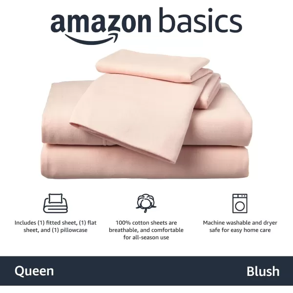 imageAmazon Basics 3 Piece Bed Sheets Set 100 Cotton Jersey Includes Super Soft Flat and Fitted Sheets Pillowcase 28 x 52 Inches Toddler White SolidBlush