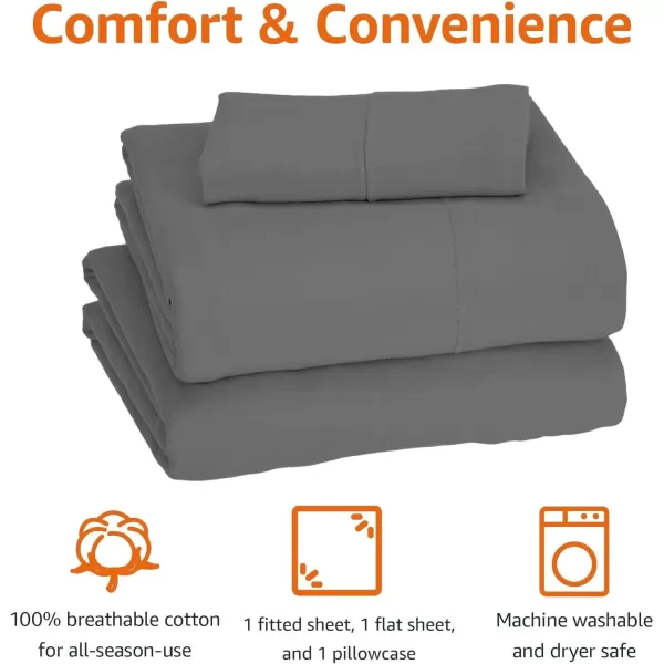 imageAmazon Basics 3 Piece Bed Sheets Set 100 Cotton Jersey Includes Super Soft Flat and Fitted Sheets Pillowcase 28 x 52 Inches Toddler White SolidDark Gray