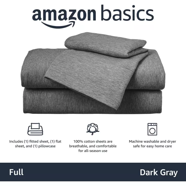 imageAmazon Basics 3 Piece Bed Sheets Set 100 Cotton Jersey Includes Super Soft Flat and Fitted Sheets Pillowcase 28 x 52 Inches Toddler White SolidDark Gray