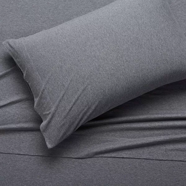 imageAmazon Basics 3 Piece Bed Sheets Set 100 Cotton Jersey Includes Super Soft Flat and Fitted Sheets Pillowcase 28 x 52 Inches Toddler White SolidDark Gray