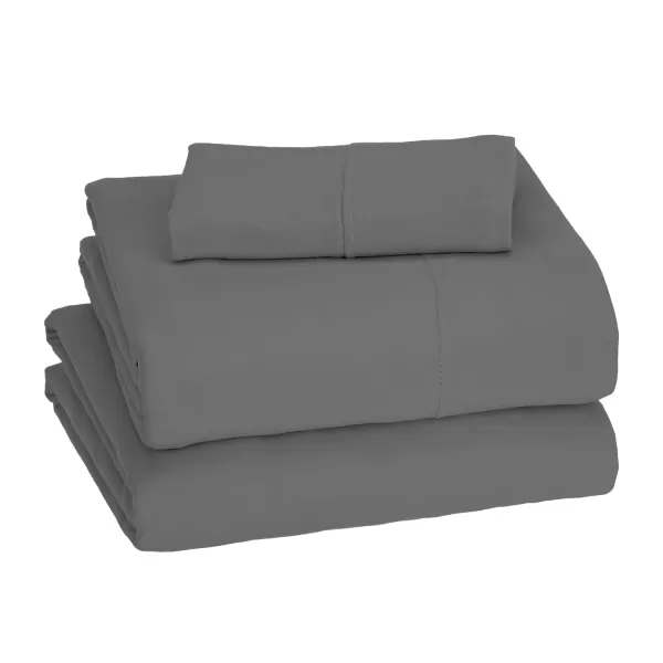 imageAmazon Basics 3 Piece Bed Sheets Set 100 Cotton Jersey Includes Super Soft Flat and Fitted Sheets Pillowcase 28 x 52 Inches Toddler White SolidDark Gray