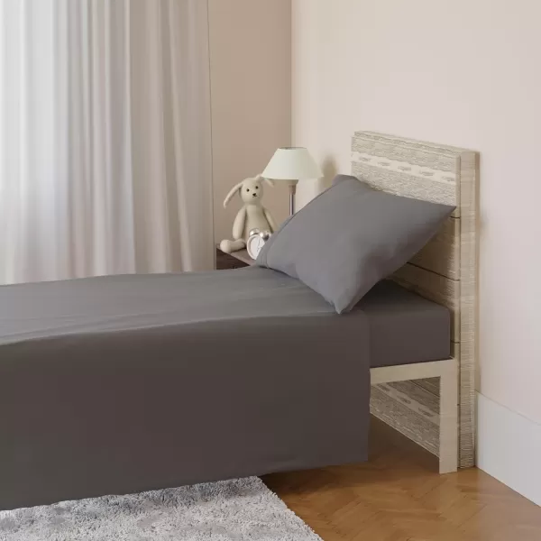 imageAmazon Basics 3 Piece Bed Sheets Set 100 Cotton Jersey Includes Super Soft Flat and Fitted Sheets Pillowcase 28 x 52 Inches Toddler White SolidDark Gray