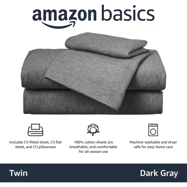 imageAmazon Basics 3 Piece Bed Sheets Set 100 Cotton Jersey Includes Super Soft Flat and Fitted Sheets Pillowcase 28 x 52 Inches Toddler White SolidDark Gray